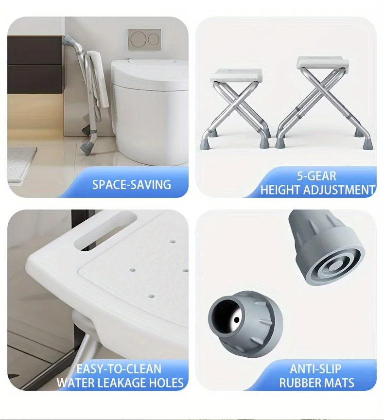 كرسي استحمام قابل للطي، مقعد حمام بفتحات تصريف ومقابض داخل المقعد، يدعم المستخدمين ما يصل إلى 300 رطلاً #5