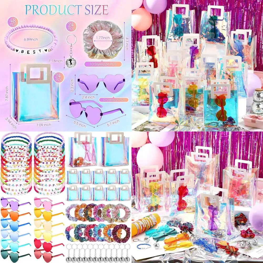 

144 шт. браслетов дружбы, брелоков в виде диско-шаров, очков в форме сердца и резинок для волос для праздничных мероприятий и украшения на день рождения