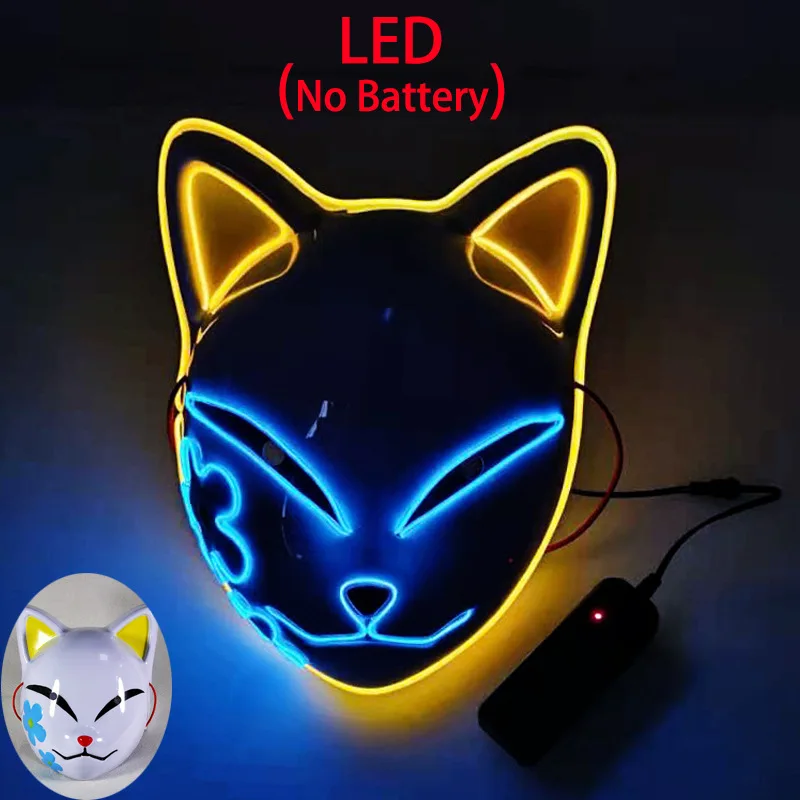 Best Selling LED Demon Killer Luminous Metal Mask Rolex Clothing 2025 Accessories Japanese Anime Fox Halloween Mask