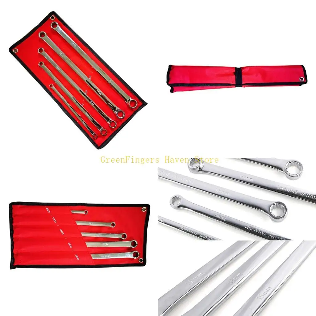 

F68D 5 Pieces for Extra Long Ratcheting Double Box Wrench Durable Aviation Spanner