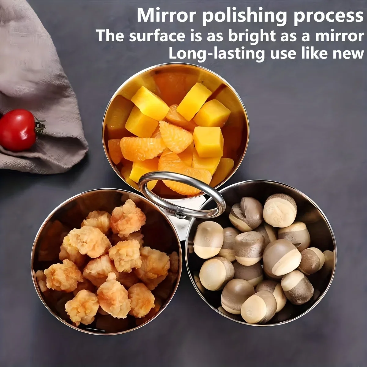 3 Compartment Stainless Steel Serving Bowls Mirror Polished Divided Snack Food Plates  Party Home Kitchen Dining Food Containers