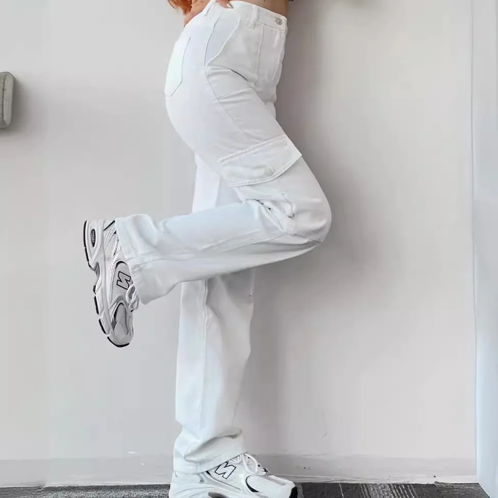 

Casual Versatile Long Pants 3D ket Waist Inward Design Cotton Straight Leg Trousers for Women Autumn Season l Waist