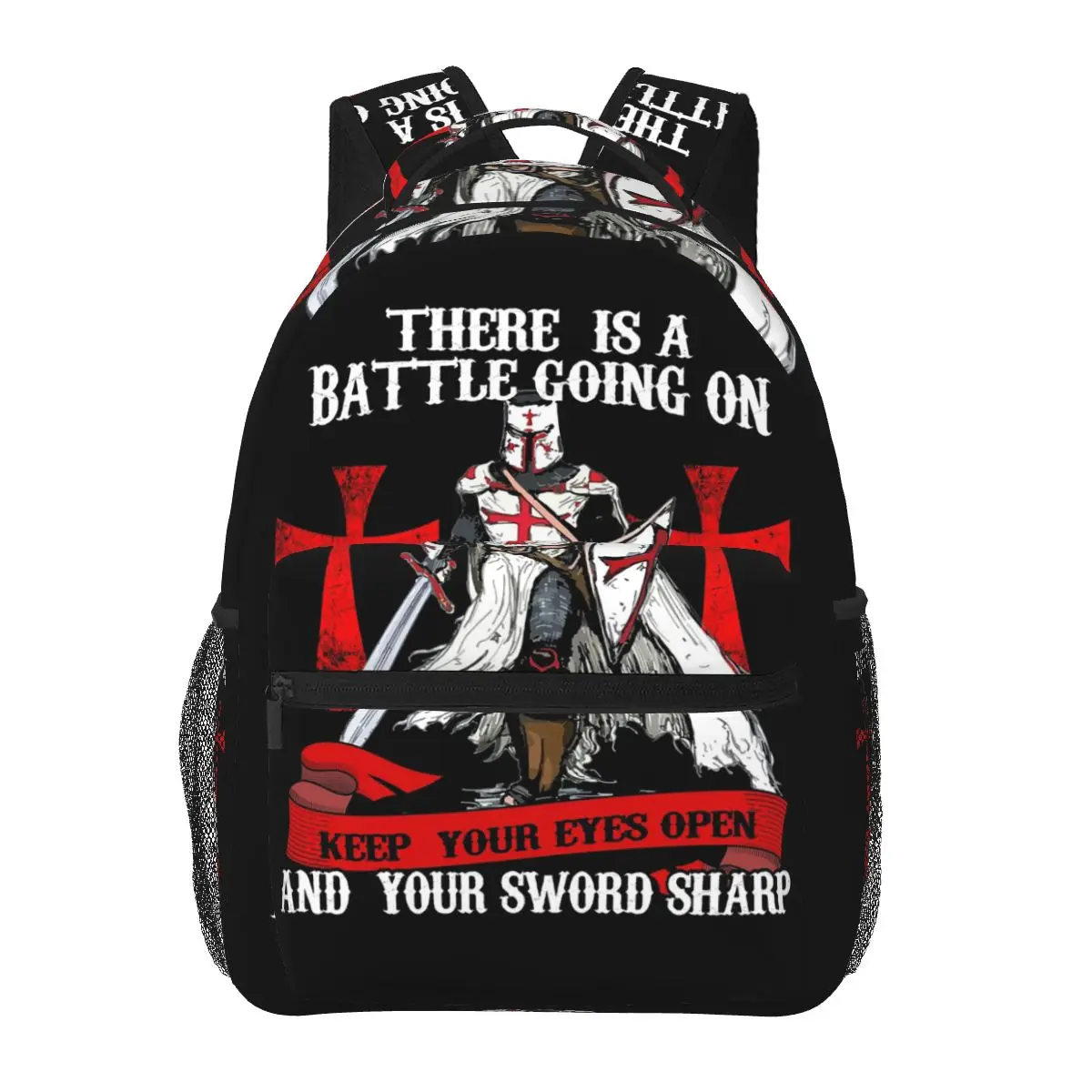 فرسان الهيكل الصليب درع القرون الوسطى السيف شعار الطلب السري على ظهره Daypack حقيبة الكتب حقيبة مدرسية حقائب الكتف للرجال والنساء #3