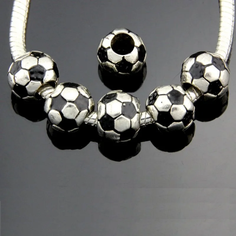 20pcs Dark Silver Color Black Soccer Ball Beads Fit European Charm Bracelet Jewelry Findings DIY Wholesale E37