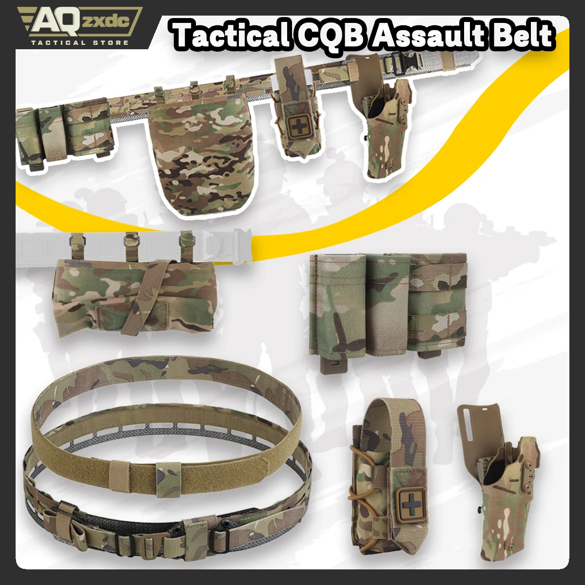 AQ Tactical Assault Belt with G17+X300 Quick-Draw Holster & Triple Magazine Bag & Foldable Sundries Bag & Convenient Medical Bag