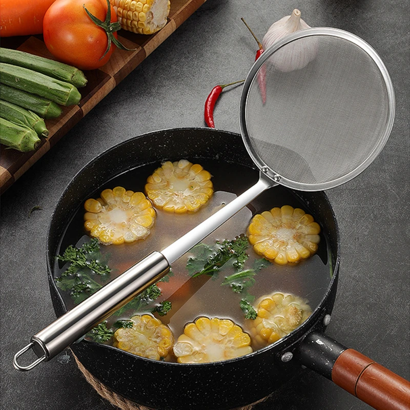 Stainless Steel Skimmer Oil Strainer Handheld Kitchen Colander Mesh Filter Slotted Spoon Flour Sieve Kitchen Tools Kitchenware