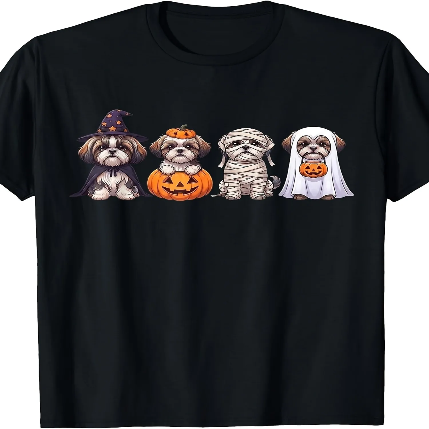 Funny Halloween Shih Tzu Dogs Costume Witch Pumpkin Mummy T-Shirt Unisex T Shirt Gift For Her
