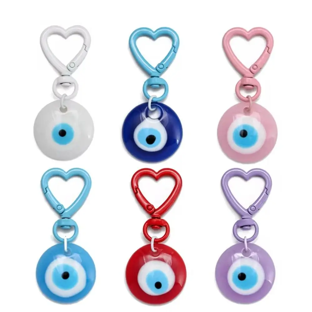 Llavero de la Suerte con Ojo Turco y Goteo de Aceite, Colgante de Ojo Azul Turco Estilo Coreano, Adorno Redondo con Clip de Corazón para Mochila, para Niñas