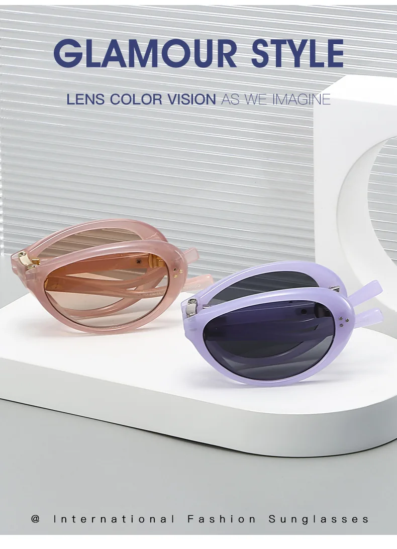 2025 Nieten ovale Sonnenbrille für Damen, Markendesigner, faltbar, einfach zu transportieren, weibliche Farbtöne, UV400 – Detail 4