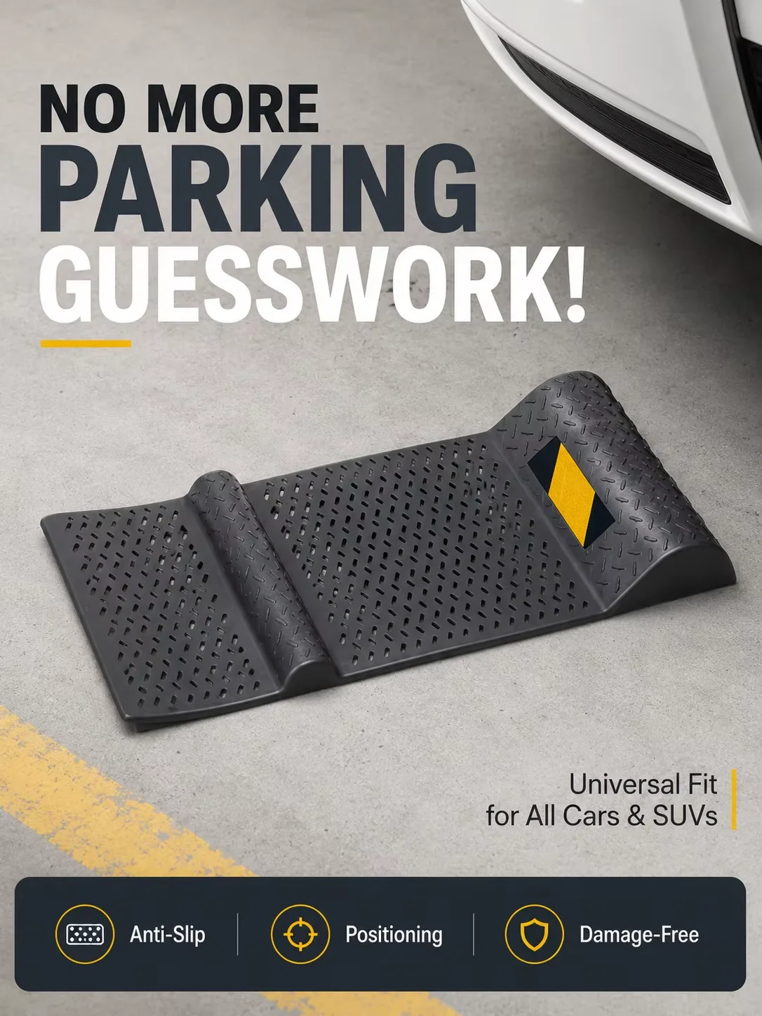 Universal Car Parking Stopper – Anti-Slip Wheel Chock & Positioning Mat for Garage, SUVs & Trucks, No Drill Installation