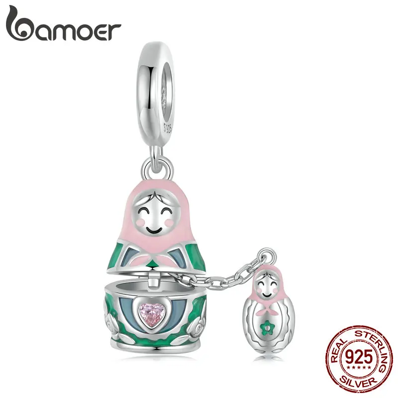 BAMOER Solid 925 Sterling Silver Matryoshka Doll Charm Bead fit Original Bracelet & Necklaces Jewelry DIY bamoer Charm SCC2901