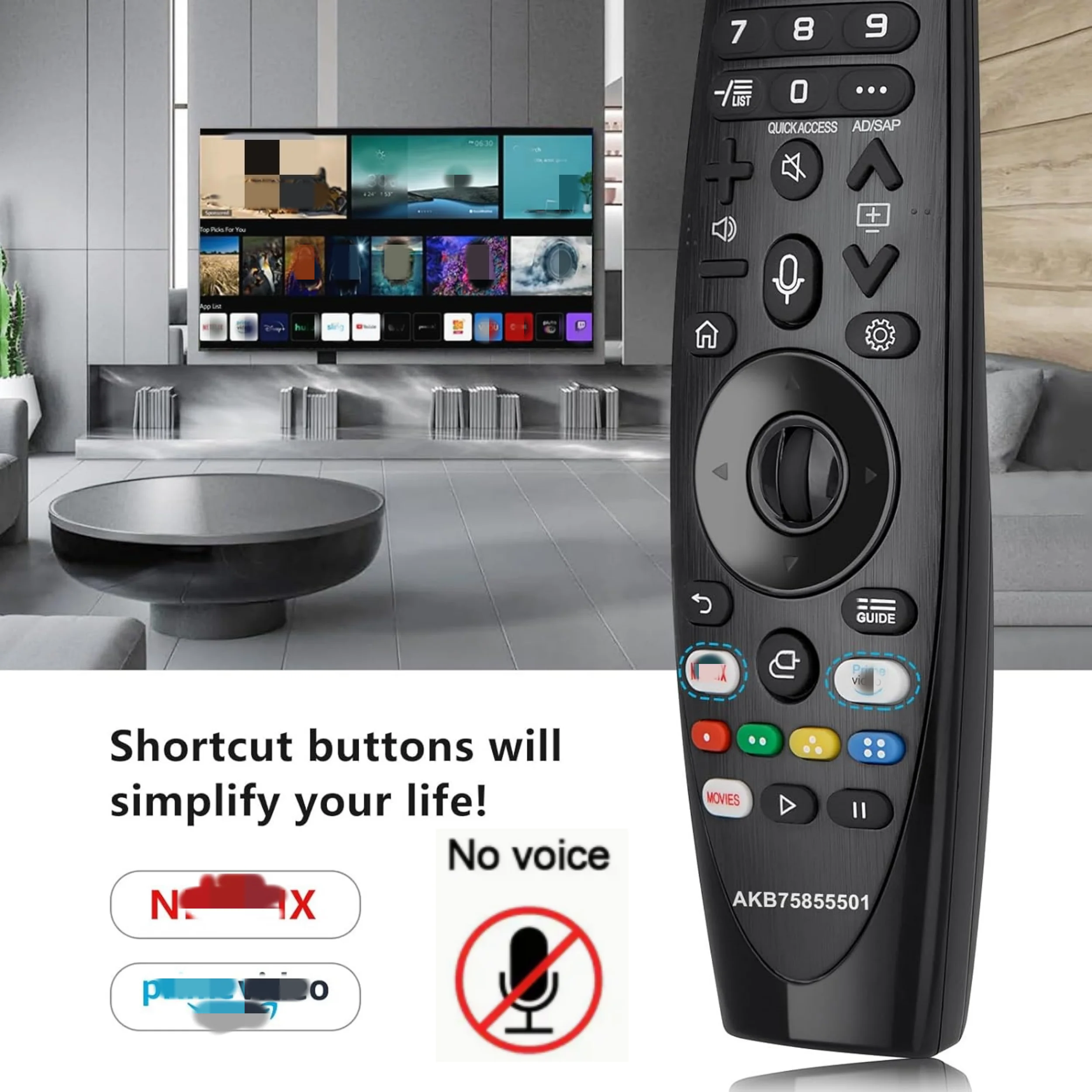 جهاز تحكم LG Magic Remote البديل - جهاز تحكم عن بعد عالمي لأجهزة تلفزيون LG الذكية (بدون صوت)