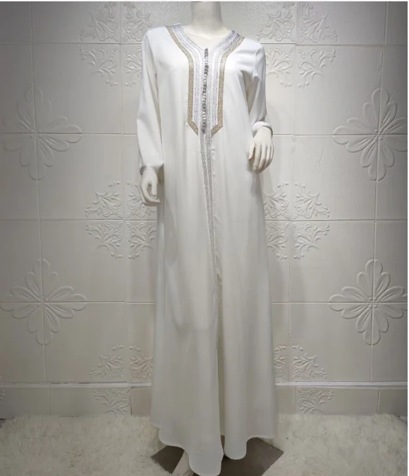 Imagem -04 - Kaftan Dubai Abaya Turquia Muçulmano Hijab Vestido Islam Abayas Vestidos para Mulher Robe Djellaba Caftan Ensemble Femme Mussulmane Branco