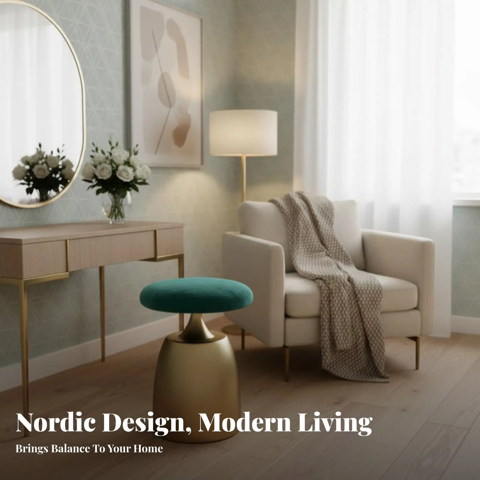 Round Upholstered Pouf Light Luxury Vanity Seat Modern Design Space-Saving for Women, Homeowners, Bedroom, Entryway, Office - view 4