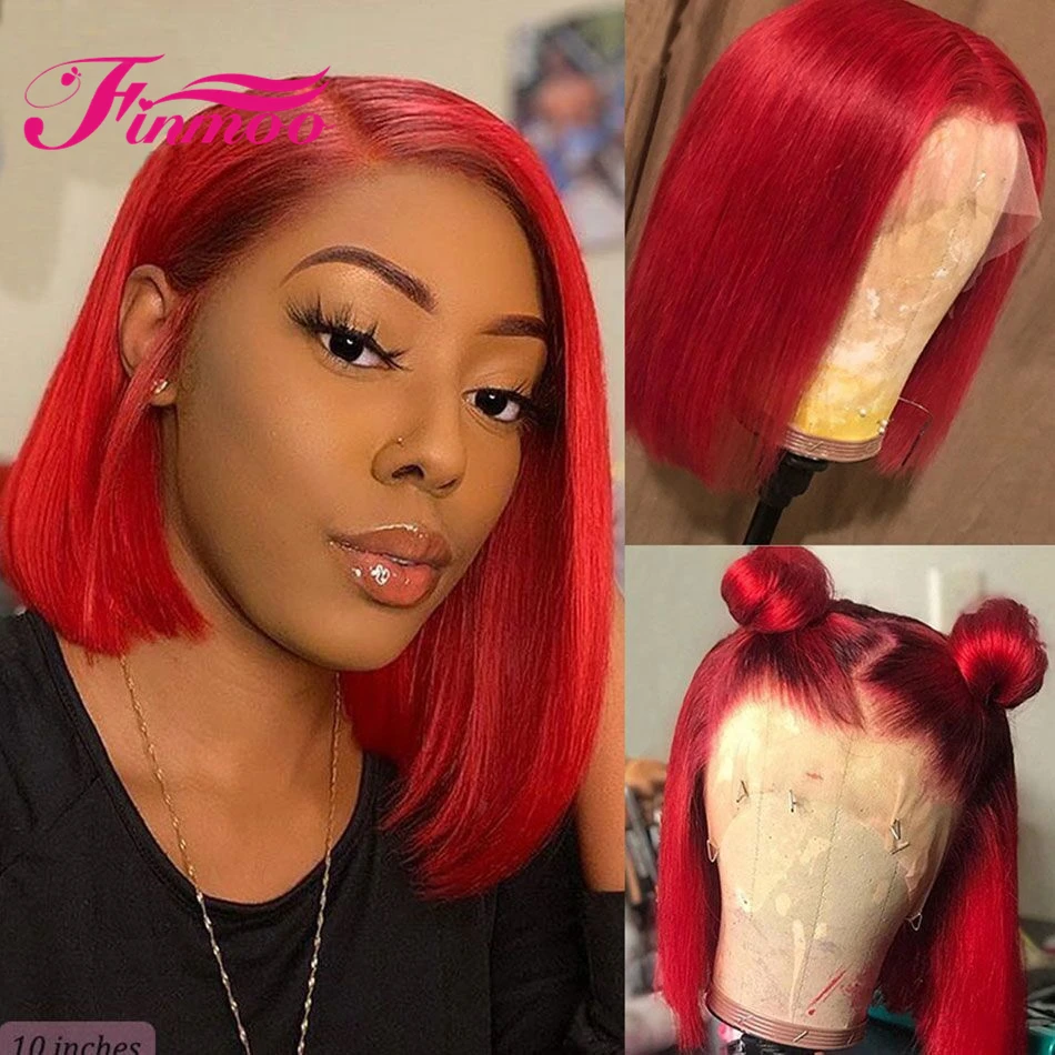 Garnet Red Bob Wig Lace Front Human Hair Wigs For Women Cherry Transparent Lace Frontal Wig Brazilian Hair Wigs Preplucked