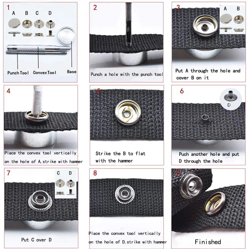 103pcs Stainless Steel Canvas Snap Fastener Kit With Tools Snap Fastener, Used For Boat Cover, Sewing Leather, Tent