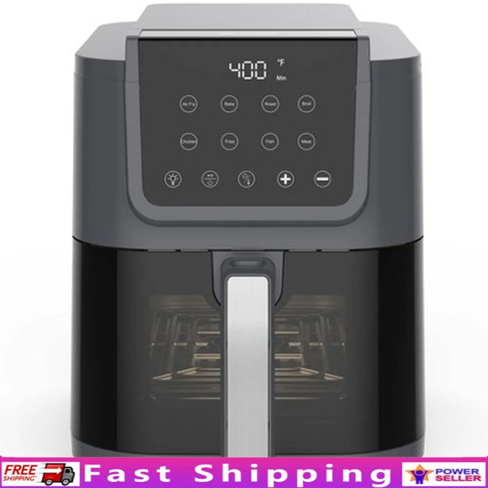 مقلاة هوائية للتحكم الرقمي 5 كيو تي، تصميم مدمج غير لاصق بقدرة 1700 وات مع 8 إعدادات مسبقة، وصفات آمنة للاستخدام في غسالة الأطباق، متضمنة قلي هوائي للخبز