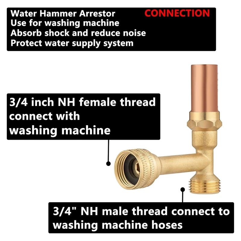BAAG- (paquet de 2) Parafoudre de marteau à eau pour Machine à laver et tuyau d'arrosage de 3/4 pouces, en cuivre, absorbe les chocs et réduit le bruit