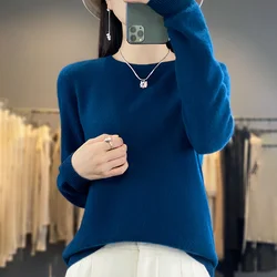 New Fashion Autumn And Winter Merino Wool Pullover Sweater Solid Color Long Sleeve Basic Thermal Top 100% Pure Wool SweaterWQ012