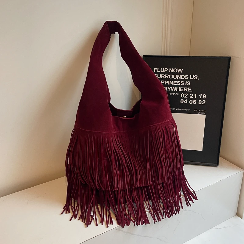 New Retro Matte Tassels Lady Bag High-capacity Personality Soft Fabric Sewing Thread Good-looking The Single Shoulder Bag