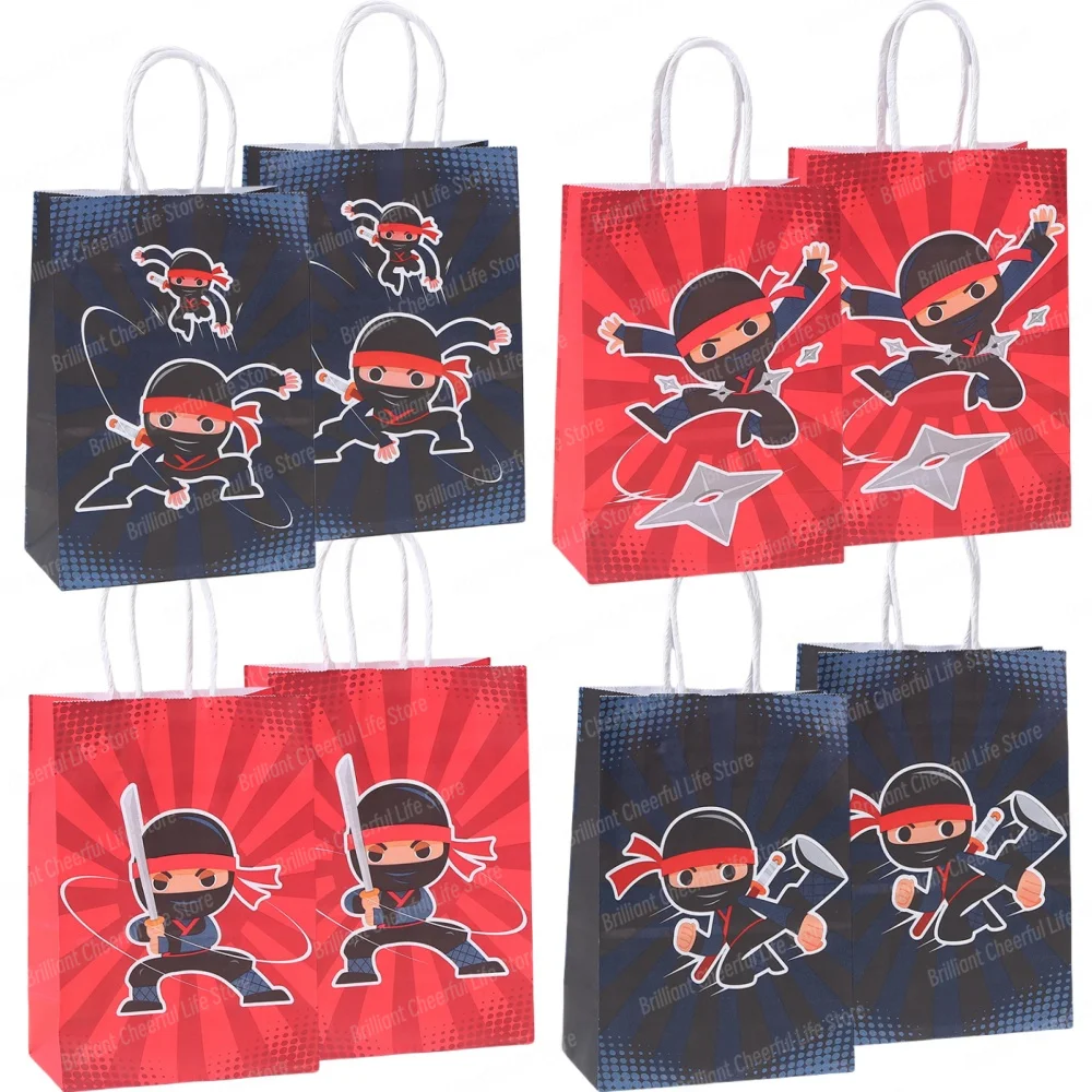 4/8/12Pcs Ninja Party Paper Bag Warrior Master Candy Treat Bags Birthday Party Supplies Baby Shower Decoration for Kids Boys