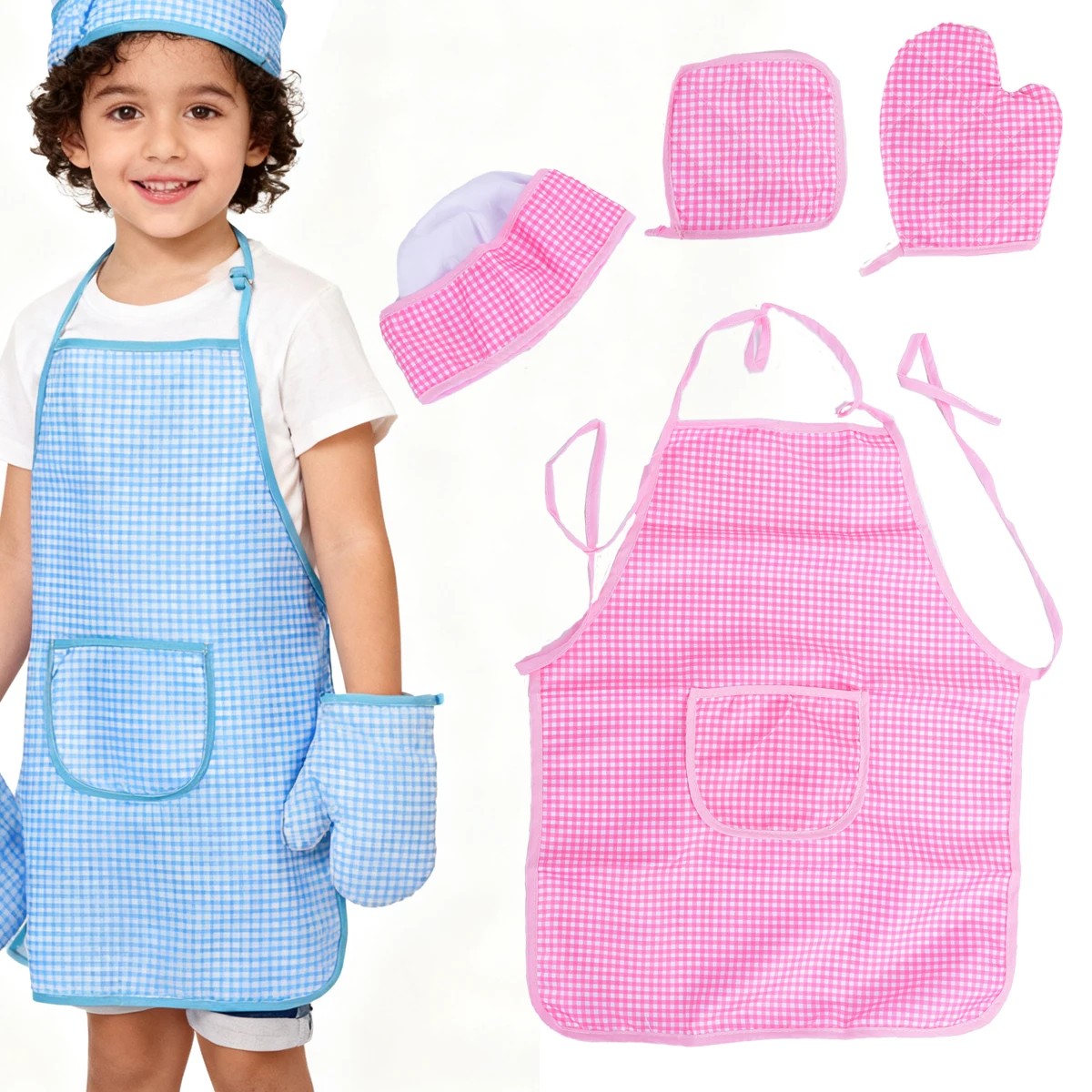 Küchenkleidung für Kinder, professionelle Rollenspiele-Performance-Kleidung, Spielhaus, Stillkleidung, karierte Küchenschürze