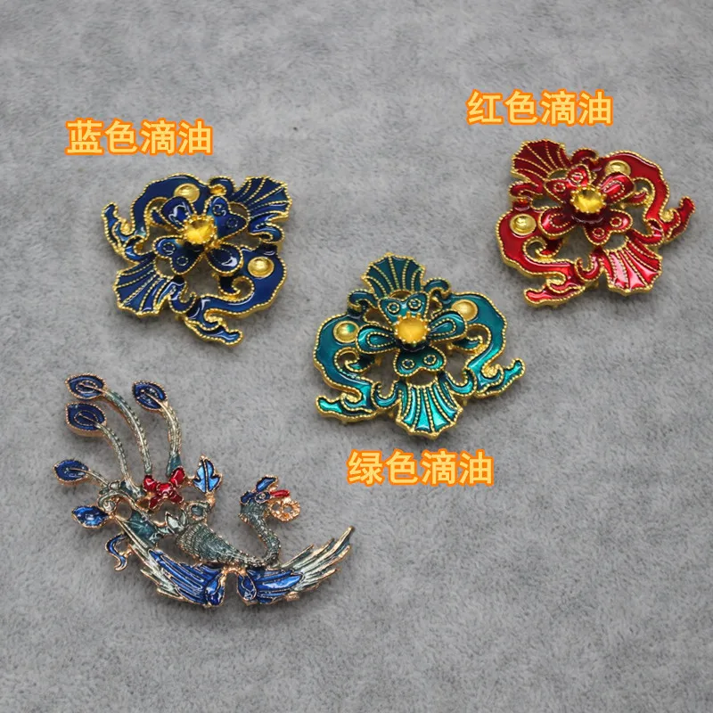 Oil Dripping Cloisonne Phoenix Rising Accessories Acanthus Vine Scroll Flower Filigree Charm Vintage Embellishment Ornate