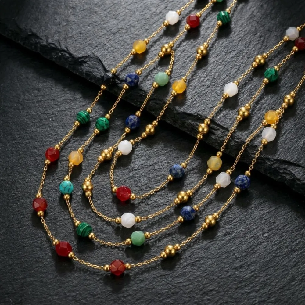 1 Meter Stainless Steel Irregular Stone Beaded Chains For DIY Boho Necklaces Handmade Bracelets Jewelry Making Supplies Crafts