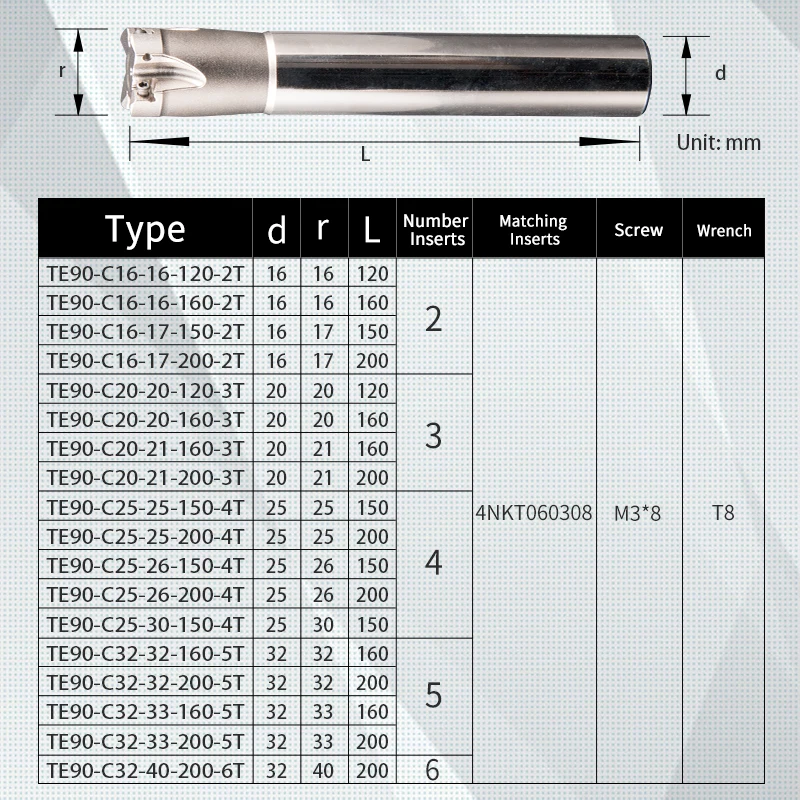 4NTE90 Fast-Feed Milling Cutter Bar 120MM-200MM For 4NKT060308 KT930S KT1505 H01 Double-Sided Right-angle Milling Cutter Insert