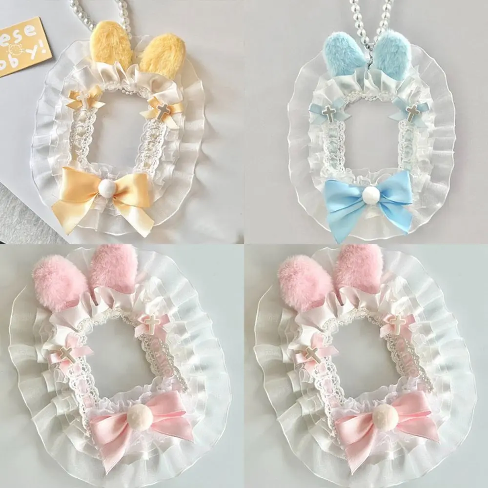 

New 3 Inch Plush Card Holder Lace with Ribbon ID Card Protection Cover Bow DIY Photocard Holder