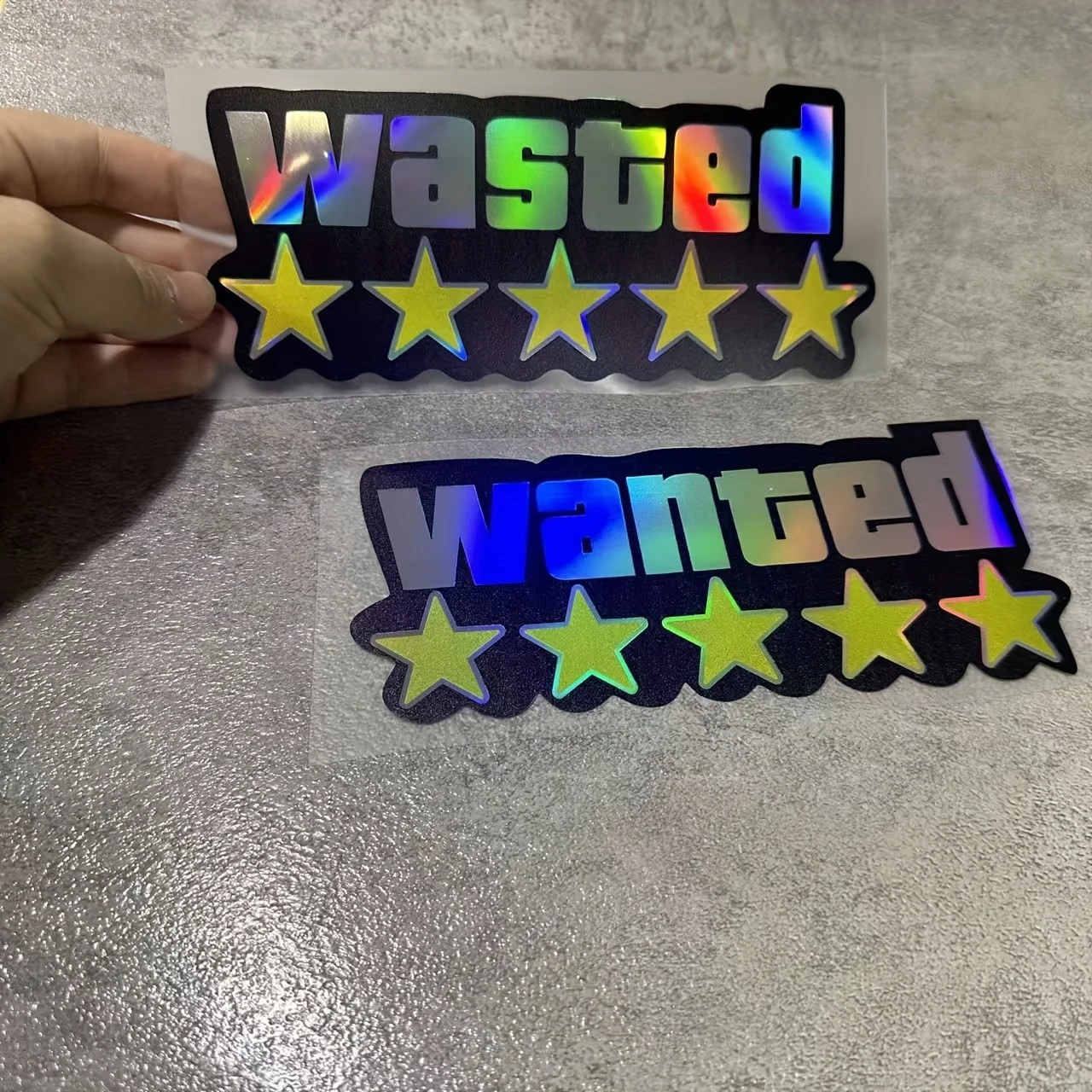 1 pieza ''Wanted''/''Wasted''. Pentagrama. Vinilo Adhesivo Impermeable de Edición Limitada con Diseño de Cinco Estrellas WANTED, Cortado con Láser para Ventana
