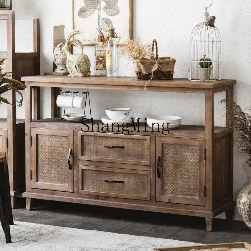 

ZYY solid wood retro dining side cabinet living room old locker homestay creative decoration chest cabinet