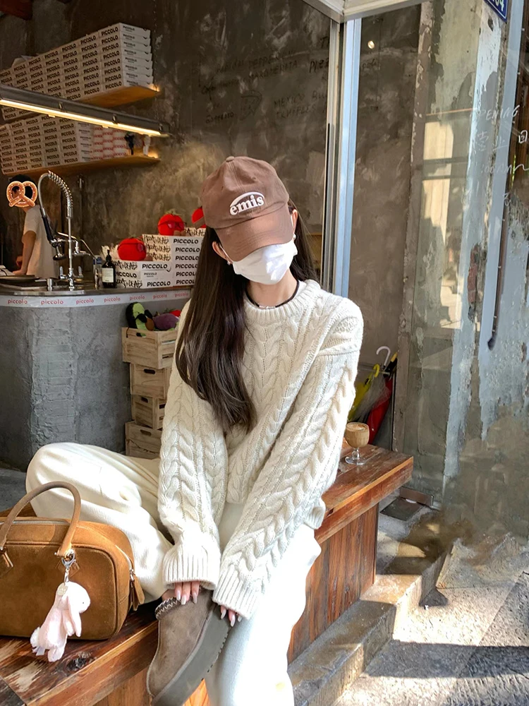 

Ladies Thi Warm Soft Retro Twisted Sweater Heavyweight Australian Wool Oversized Pullover Knitwear Winter Commute Sle Lon...