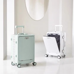 Front Open Luggage Aluminum Frame Trolley case Business 20 inch 24 inch boarding Computer Compartment Password Suitcase