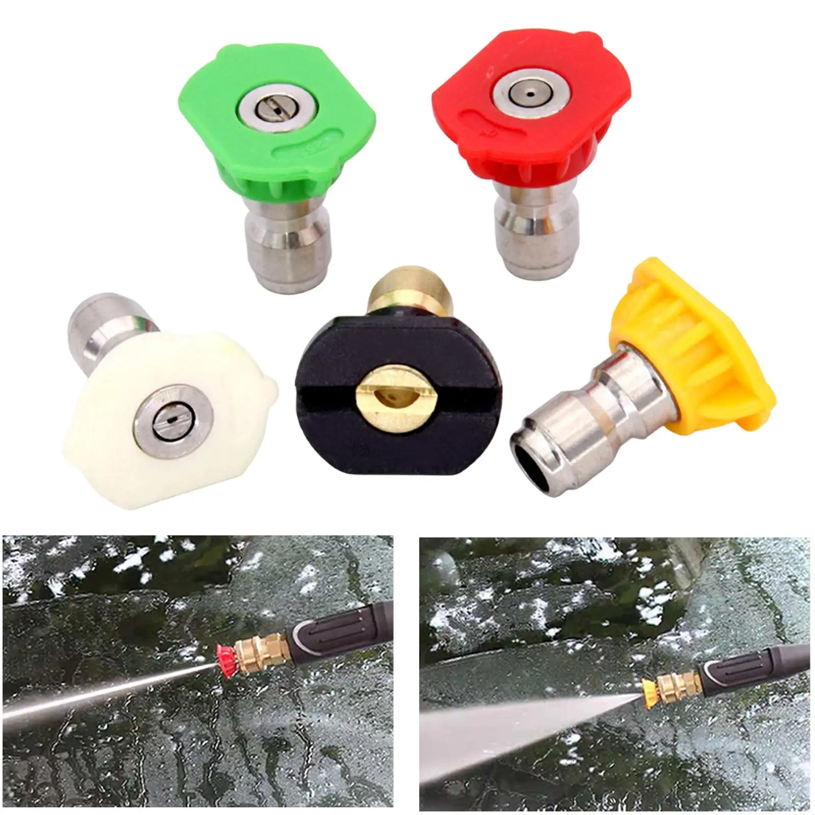 

High Pressure Washer Nozzle Stainless Steel Plastic Spray Tips 1/4 Inch Quick Release for Outdoor Cleaning Tasks