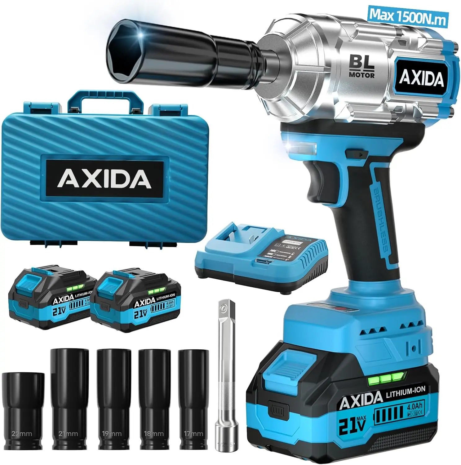 

Cordless Impact Wrench 1107Ft-lbs, 1/2" Brushless High Torque, 2x4.0Ah Batteries, 3500IPM, 5 Sockets, Variable Speeds
