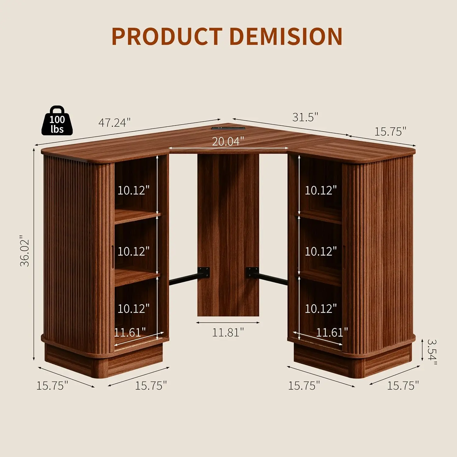 47'' Corner Bar Cabinet with Fridge Space & Charging Station Walnut Finish Home Kitchen Dining Storage Furniture, Customized