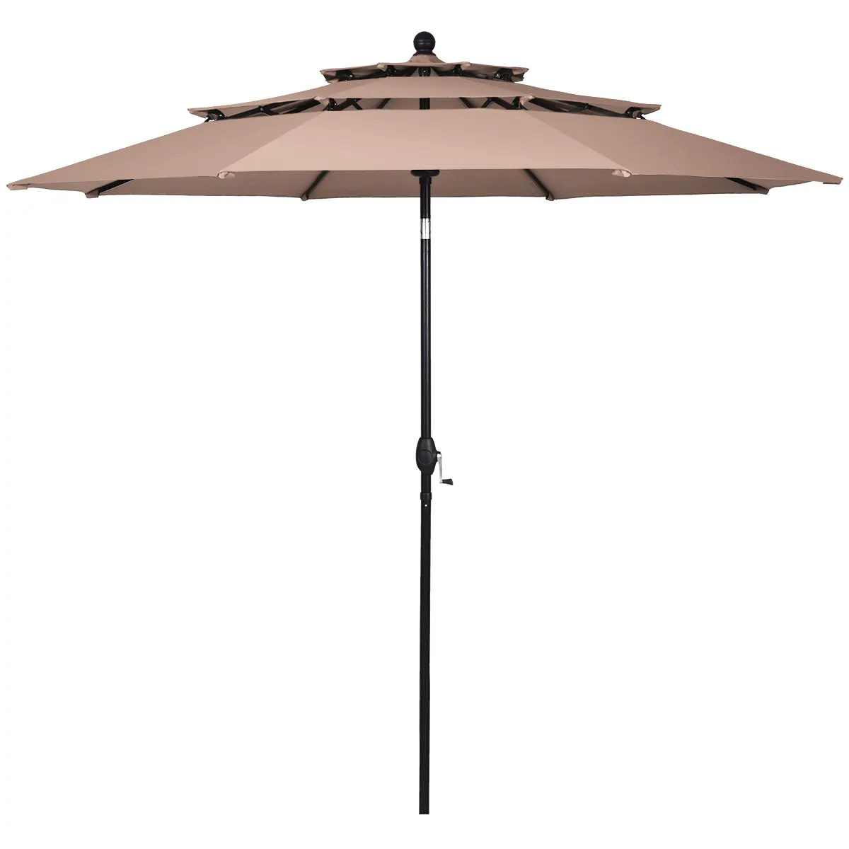 10ft 3 Tier Patio Market Umbrella Aluminum Sunshade Shelter Double Vented Beige