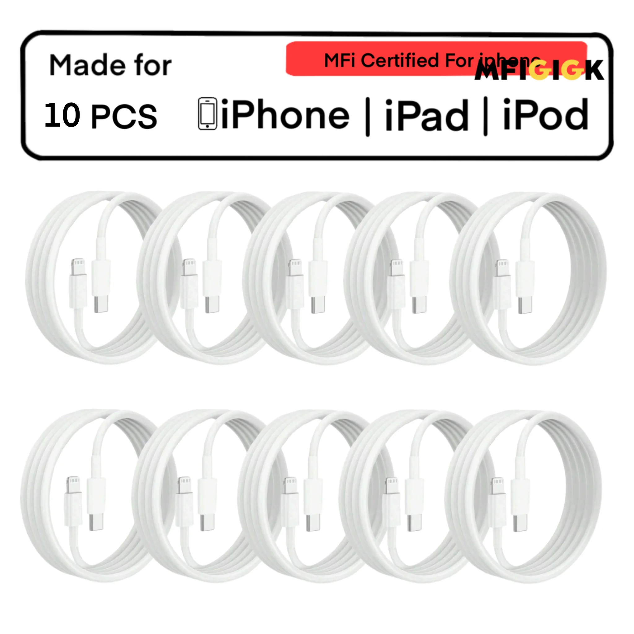 

MFIGlGK 10Pack [MFI]Suitable for Iphone 14/13/12/11 Pro, Suitable for Ipad/Ipod Tablet Fast Charging, Maximum Fast Charging