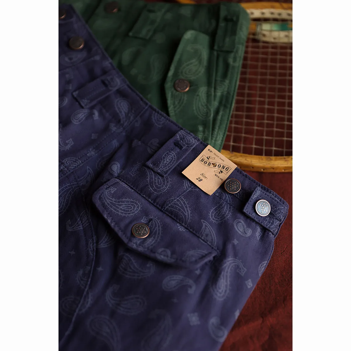 BOB DONG Paisley Herringbone M65 Cargo Shorts Multi Pocket Workwear Shorts