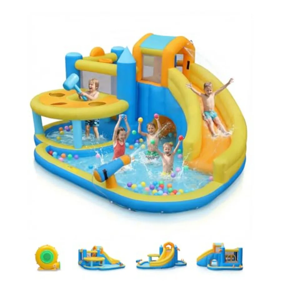 

Outdoor Inflatable Water Slide with Curve Slide Whack-a-Mode Bounce House featuring Crawl Tunnel Splash Pool and Jump Area in B