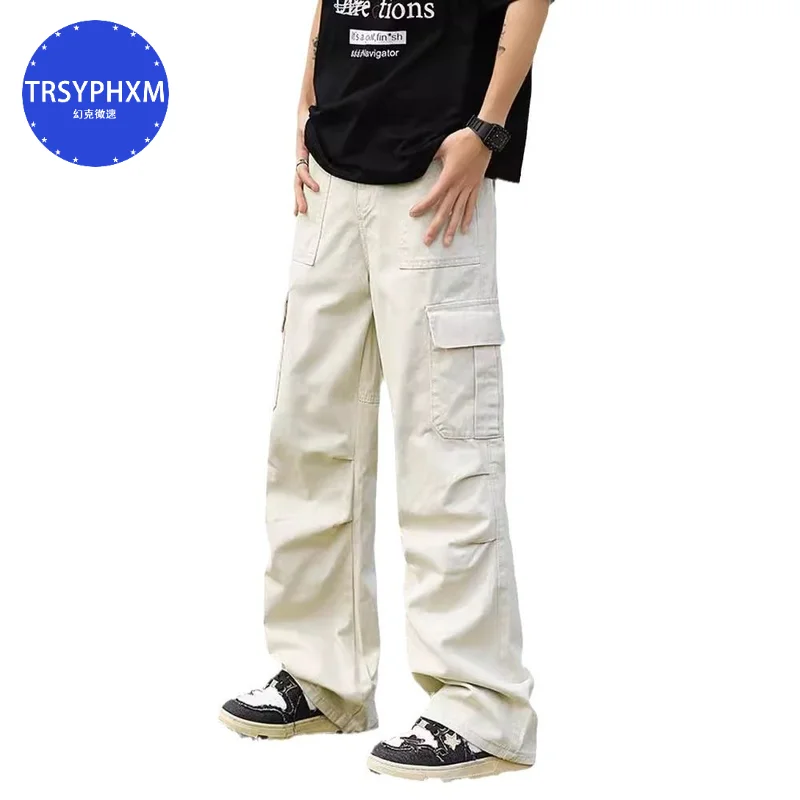 

TRSYPHXM Black youth pants fashion American work pants men's summer thin pine straight handsome casual pants