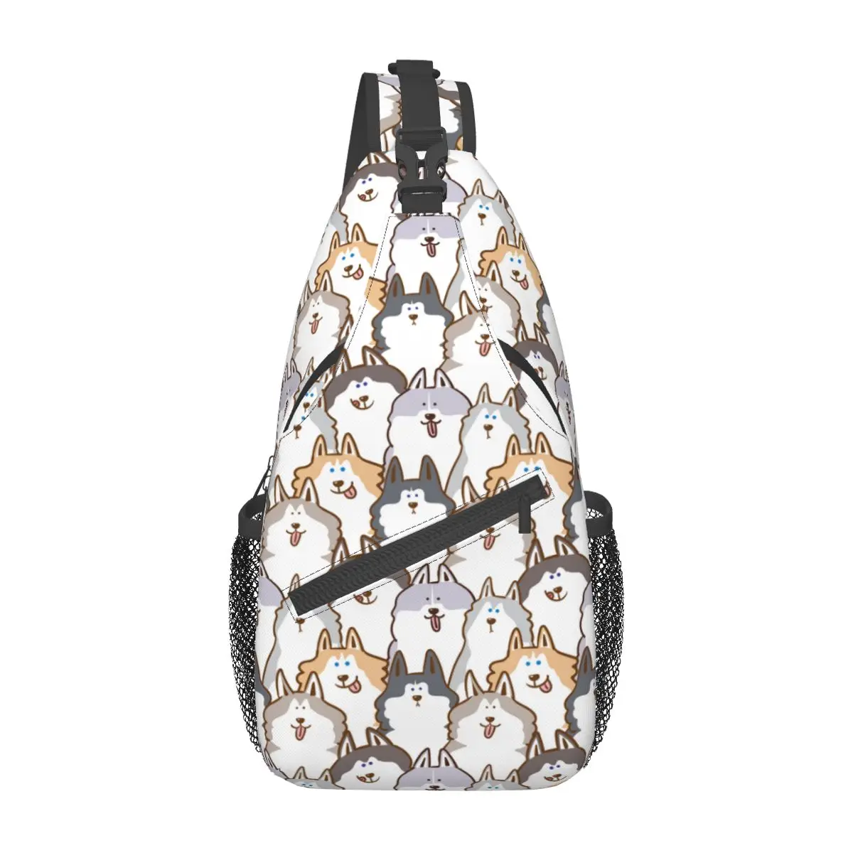 Schattige Cartoon Siberische Husky Hond Sling Tassen Borst Crossbody Schouder Sling Rugzak Outdoor Wandelen Dagrugzakken Mannen Vrouwen Pack