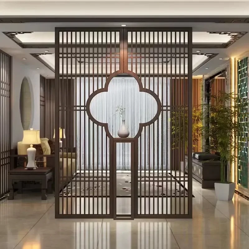 for Stainless Steel Screen New Chinese Partition Entrance Flower Grid Living Room Light Luxury Metal Grille Modern Simplicity
