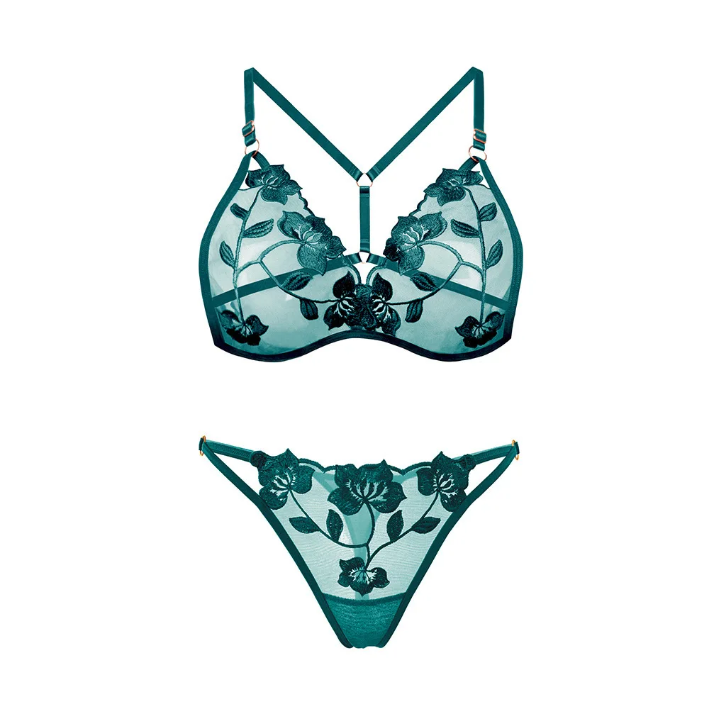French-style Sexy Ultra-thin Embroidered Underwear Valentine's Day Gift Transparent Bra And Thong Set Hot Transparent P88R view 4