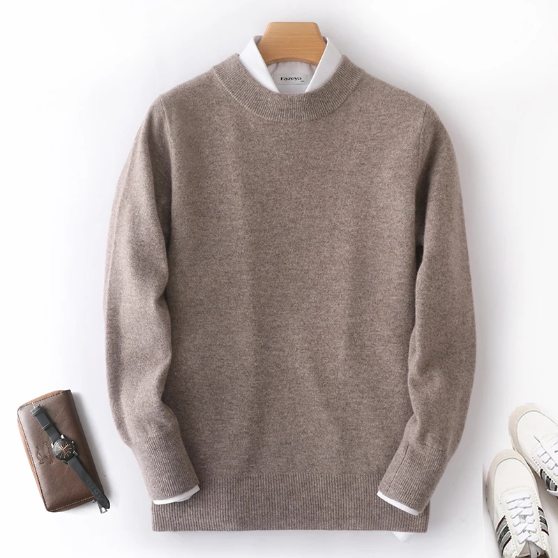 Autumn And Winter New 100% Pure Wool Men's Round Neck Pullover Sweater Loose Padded Cashmere Knit Bottoming Shirt