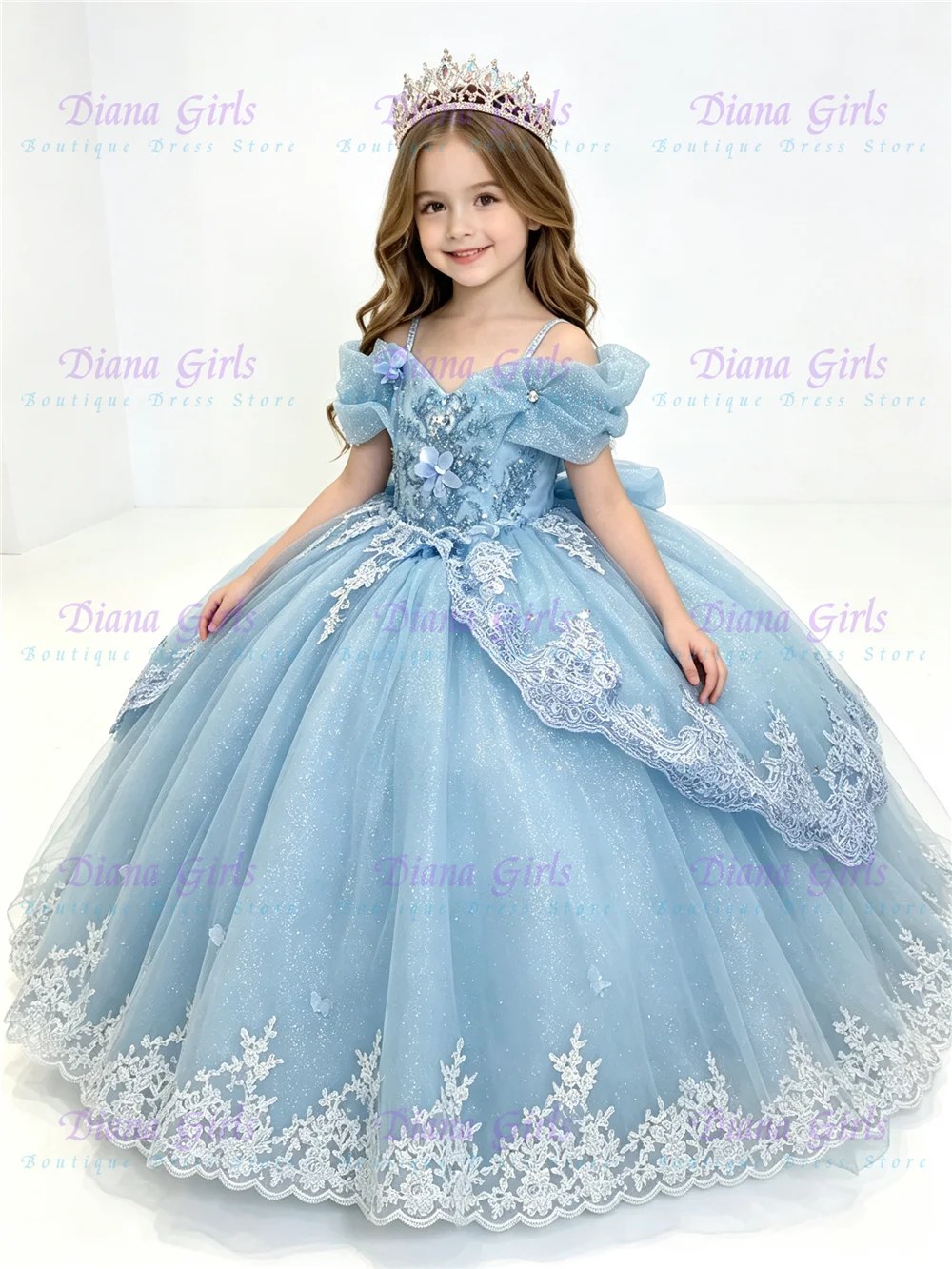 Gorgeous Flower Girl Dress Quality Sky Blue Tulle Fluffy For Evening Gowns Little Princess Birthday Party Ball Customised Gowns