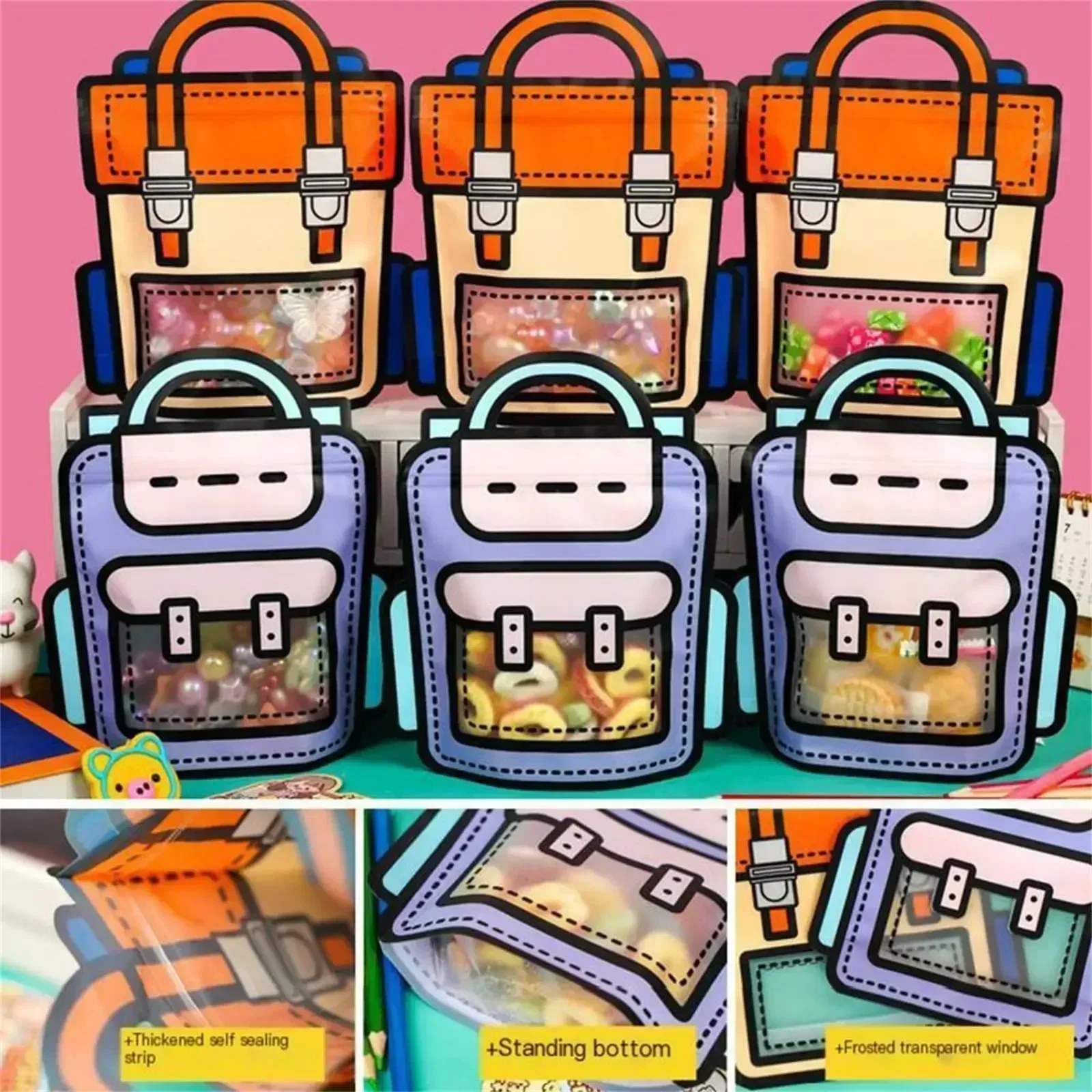 Plastik-Geschenktüten Cartoon-Rucksack Goodie-Bag für Schulanfang Geburtstagsparty Geschenktüte mit Griff Süßigkeitentüten für Snacks – Detail 1