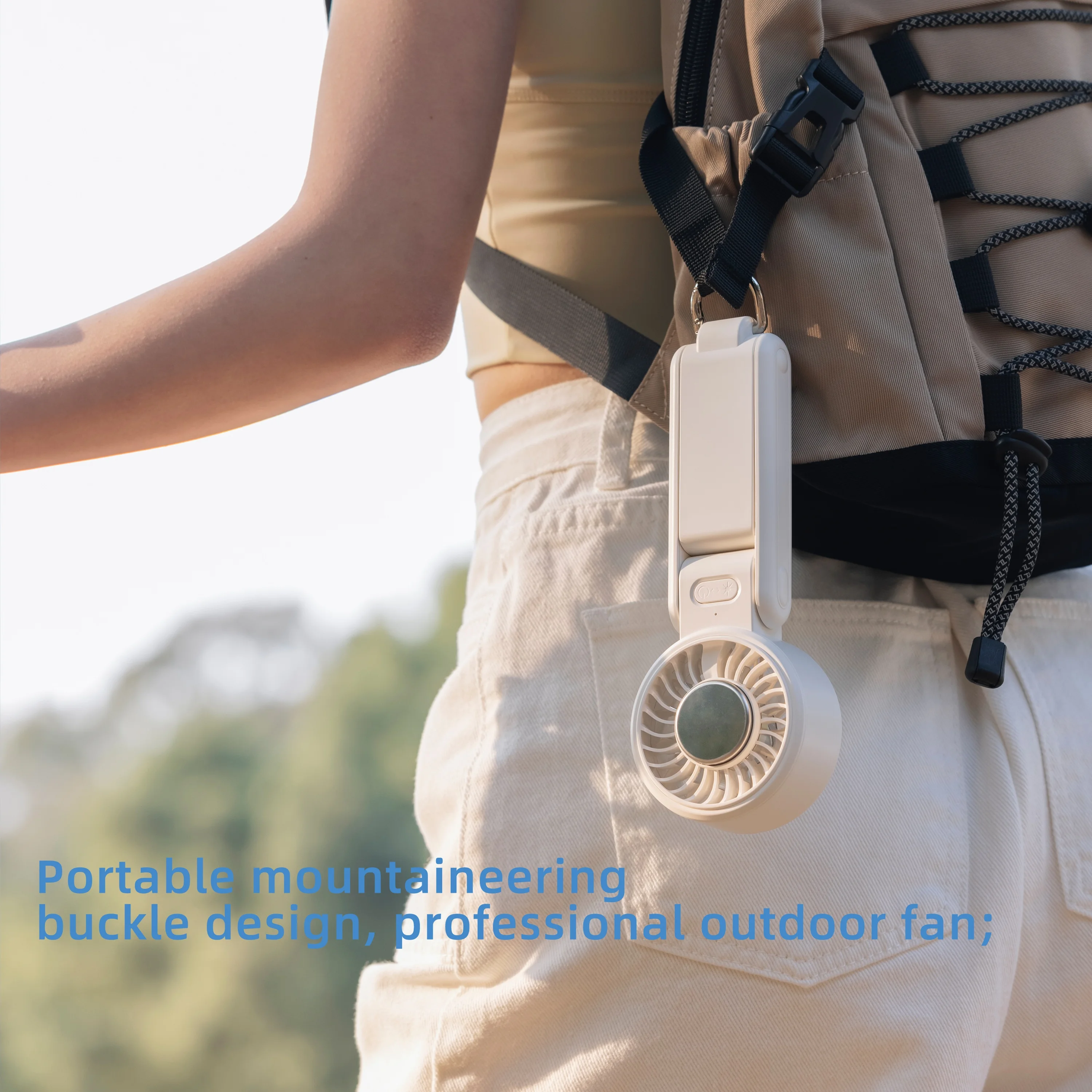Portable Foldable Turbo Fan Semiconductor Ice Cooling Handheld Fan Brushless Motor 4-Speed Mini Fan with Carabiner for Outdoor