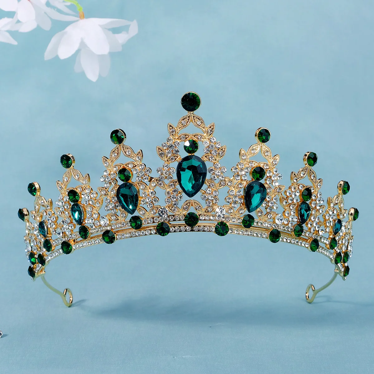 Green Crystal Tiaras and Crowns for Women Wedding Bridal Hair Accessories Baroque Vintage Rhinestone Head Jewelry Diadems image 5